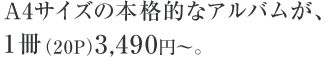 A4サイズの本格的なアルバムが、1冊(20P)3,490円～。